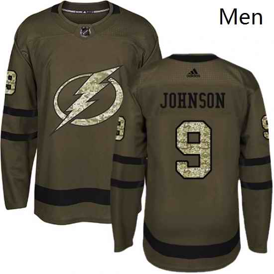 Mens Adidas Tampa Bay Lightning 9 Tyler Johnson Authentic Green Salute to Service NHL Jersey